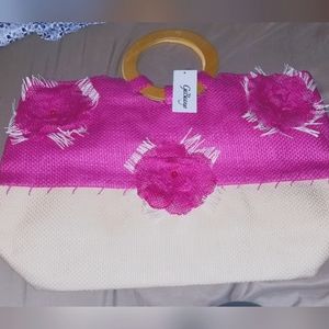 NWT GaBaangs Straw Tote Handbag w/wooden handles